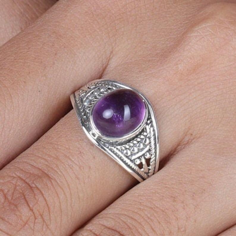 Amethyst Gemstone Ring, Bohemian Ring, Handmade Ring, Designer Ring, Silver Charm Jewelry, Birthstone Ring, Boho Ring, 925 Silver Ring