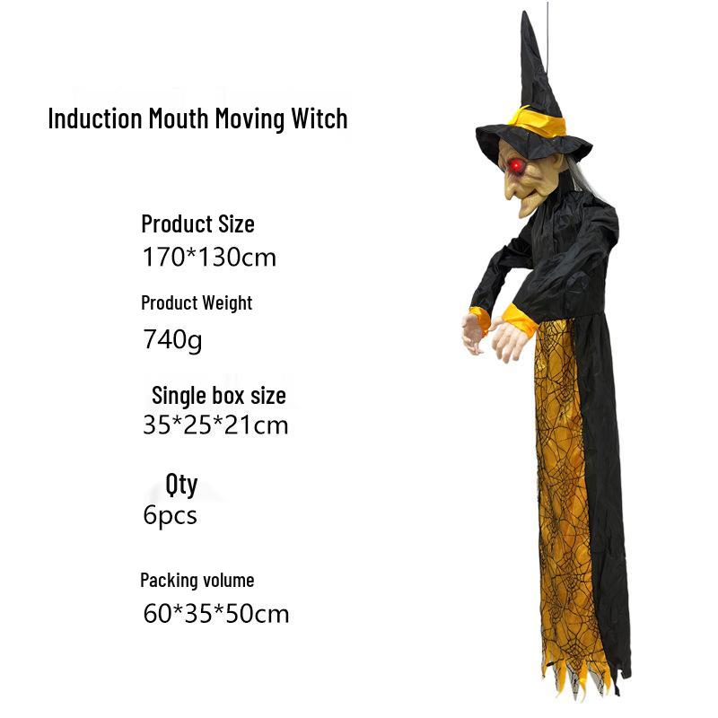 Voice-Activated Light-Up Witch Halloween Decoration - Sound & Motion Hanging Ghost Prop.