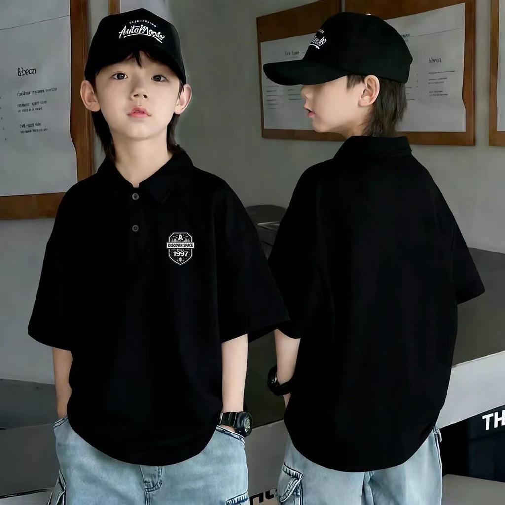 Boys Summer Cotton Polo Shirt Casual Short Sleeve Top For Big Kids