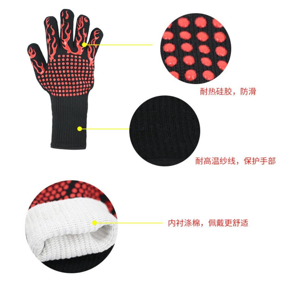 Hitzebeständige und hitzebeständige Grillhandschuhe mit fünf Fingern, wärmeisolierend, mikrowellengeeignet, mit Silikonbeschichtung.