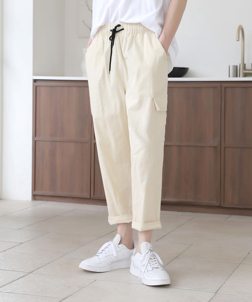 Jikeulib Elastic Waist Spandex Pocket Crooked Wide Pants