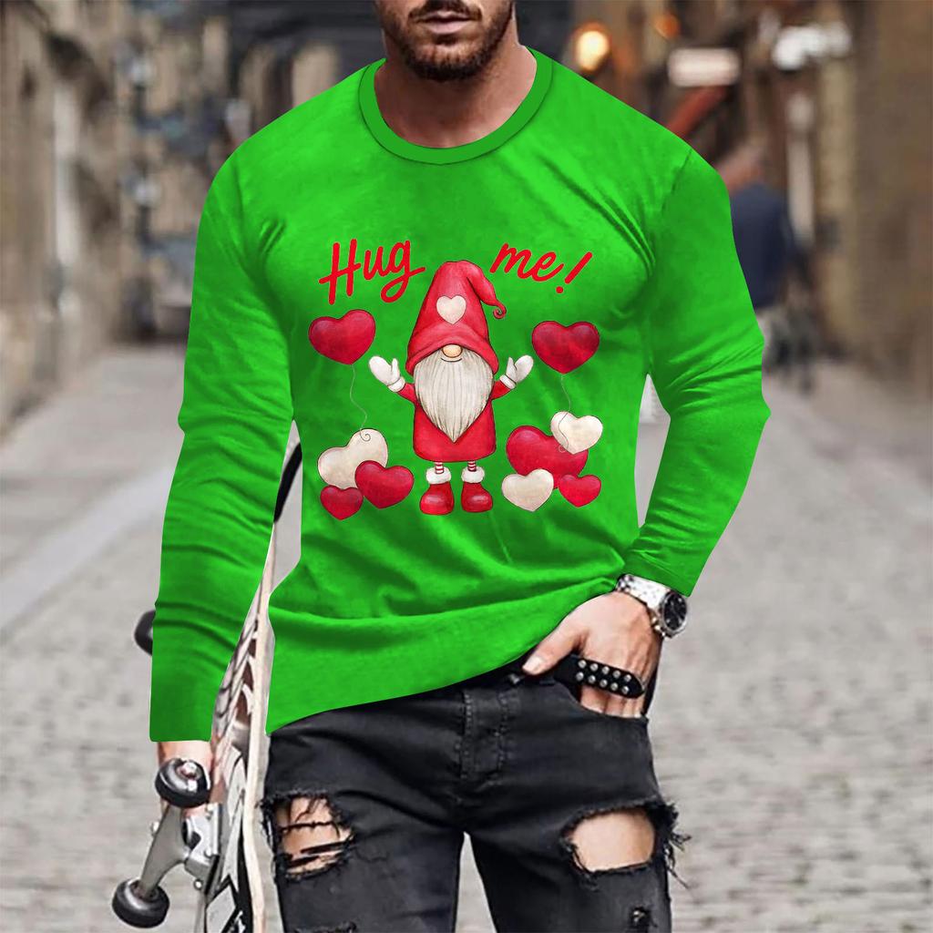 Spring and Autumn Round Neck 3D Love Printed Top Valentine's Day Themed T-shirts Fashionable Casual Long Sleeved Men's T-shirts