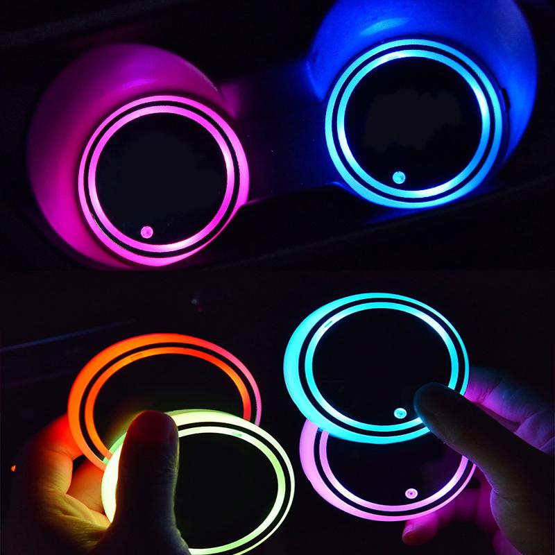 Colorful LED Car Coaster Universal Atmosphere Light Water Cup Pad Anti-slip Mat Bracket Cup Holder Pad Auto Interior Accessories