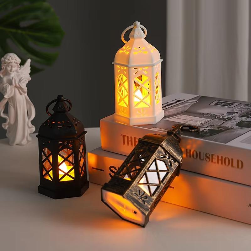 Wind Lantern 1PCS Electronic Candle Light Hexagonal Wind Lantern Portable, Portable Small Lantern Night Light, Wood Handmade