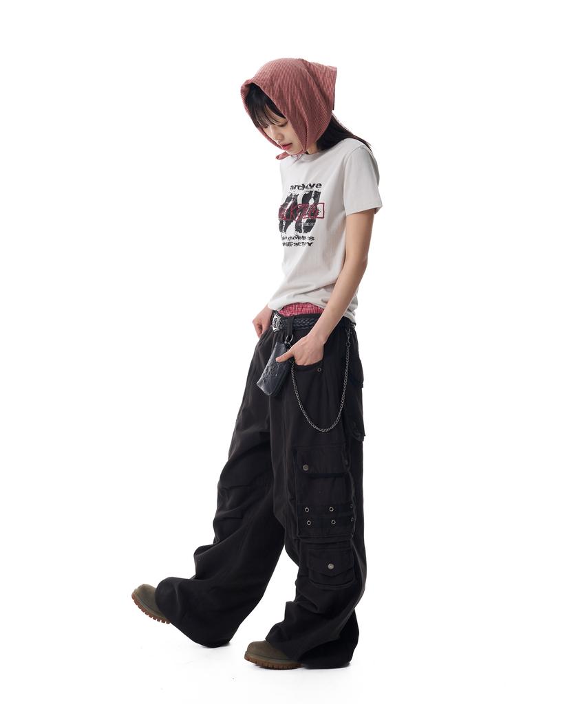 AAKAM 98 Knee Pin-Tuck Contrast Cargo Pants (Black)