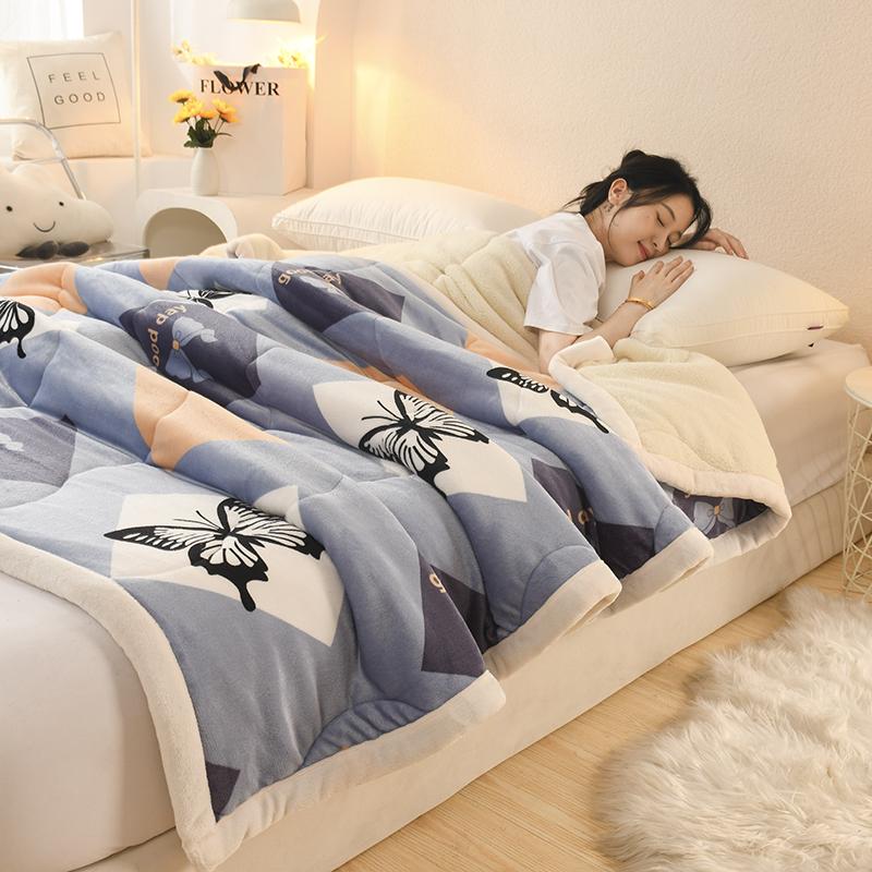 Thick Warm Milk Velvet Winter Blanket for Bed Large Faux Lambswool Weighted Blanket Cartoon Double Sided Plush Quilted Comforter