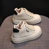 Plateau Weiße Schuhe Damen Neu Frühling und Herbst High-Top Damenschuhe Sport und Freizeit Keksform Schuhe Wilde Stiefel