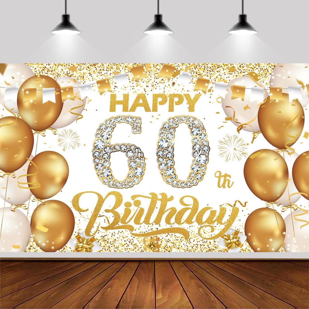 6x3.6ft Happy 80th Birthday Backdrop Banner,White And Gold Birthday Backdrop Sign, Happy Birthday Party Supplies Photo Background for Children Men