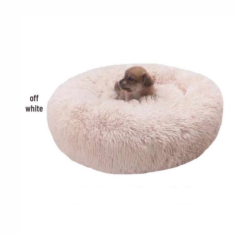 Round Long-Haired Pet Bed - PV Velvet Bed for Dogs & Cats