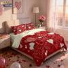 3 delar Alla hjärtans dag Romantiskt Rött Kärlekstryckt Flisfritt Täcke Set Flera Storlekar Sovrum Sängkläder Semesterdekoration Maskintvättbar