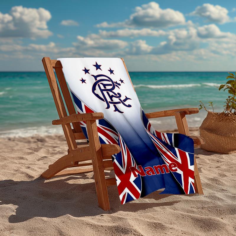 Custom Name Ultra-Soft Beach Towel with Rangers F.C Theme,Ideal for Pool - Camping, Diving - Perfect Travel Essential, Vibrant Beach Towel.