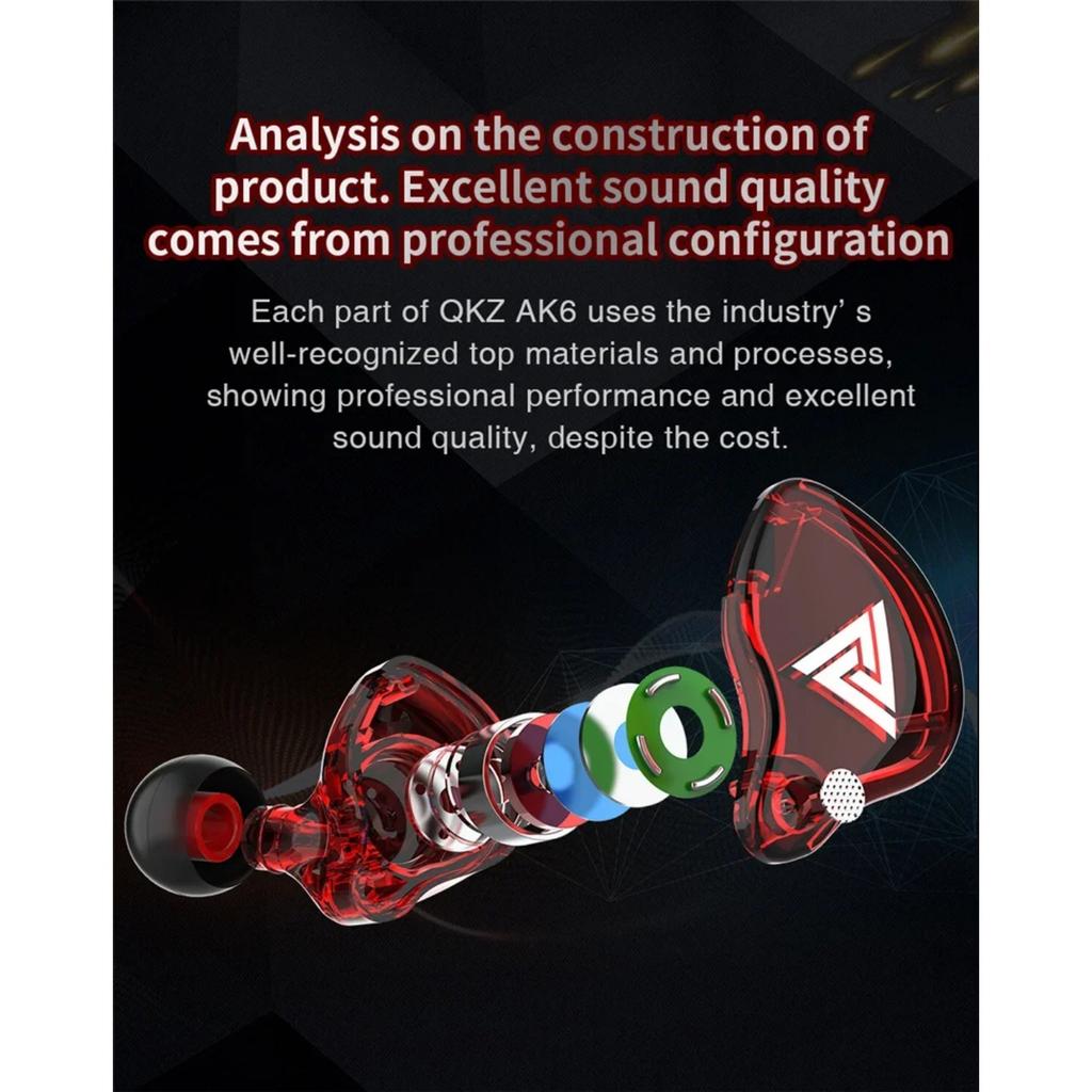 QKZ Ak6 Dynamic Earphones HIFI Heavy Bass Earbuds In Ear Monitor Sport Noise Cancelling Headset Stereo Gaming Headphone with Mic