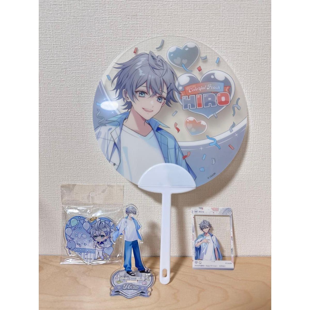 Used Colorful Peach Hiro Karapichi Summer Vacation Goods Set Fan Acrylic Stand Keychain