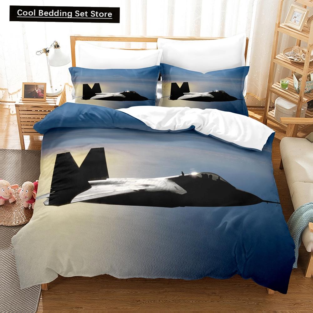 Fighter Fire King Queen Full Duvet Cover Cool Airplane Bedding Set Military Fans Quilt Cover Red Black Polyester Comforter Cover