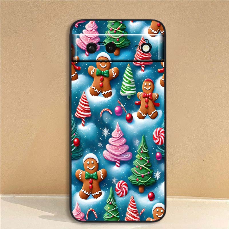 Christmas cartoon pattern Phone Case For Google Pixel 10 9a 9 8A 8 7 7A 6 6A Pro XL 2024 5G Black Soft TPU Silicone