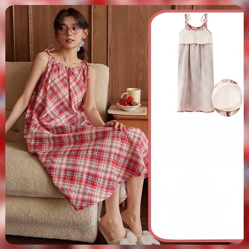 Cloud Cotton Short Sleeve Sleep Dress With Chest Padding For Comfortable Home Wear