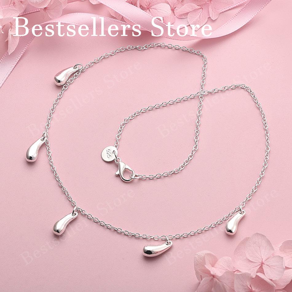 925 Sterling Silver Delicate Glossy Teardrop Necklace for Women, Fashionable Party and Wedding Jewelry