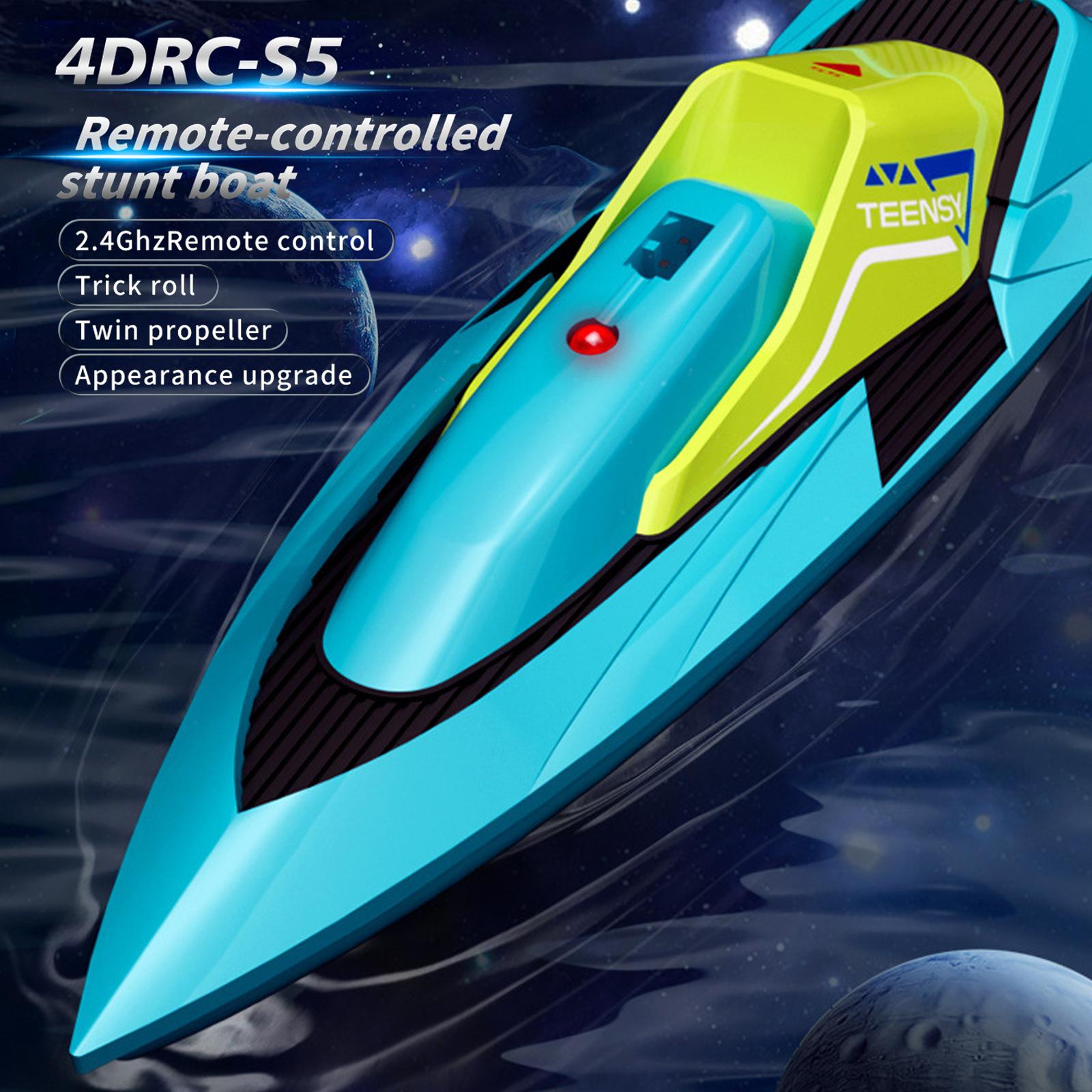 4DRC S5 Remote Control Boat 2.4GHz Remote Control Ship Double Propeller Motor Power Stunt Roll Capsizing Reset blu