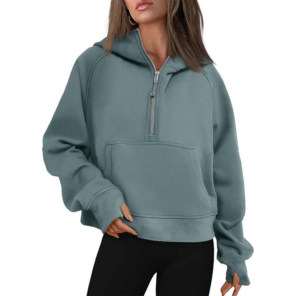 Women's Half Zip Pullover Fleece Lined Hoodie with Front Pocket Casual Long Sleeve Sweatshirt