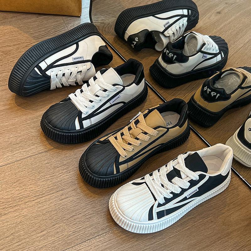 Women's Platform Shell Head White Shoes Autumn New Fashion Trendy Casual Flat Biscuit Shape Shoes Sneakers