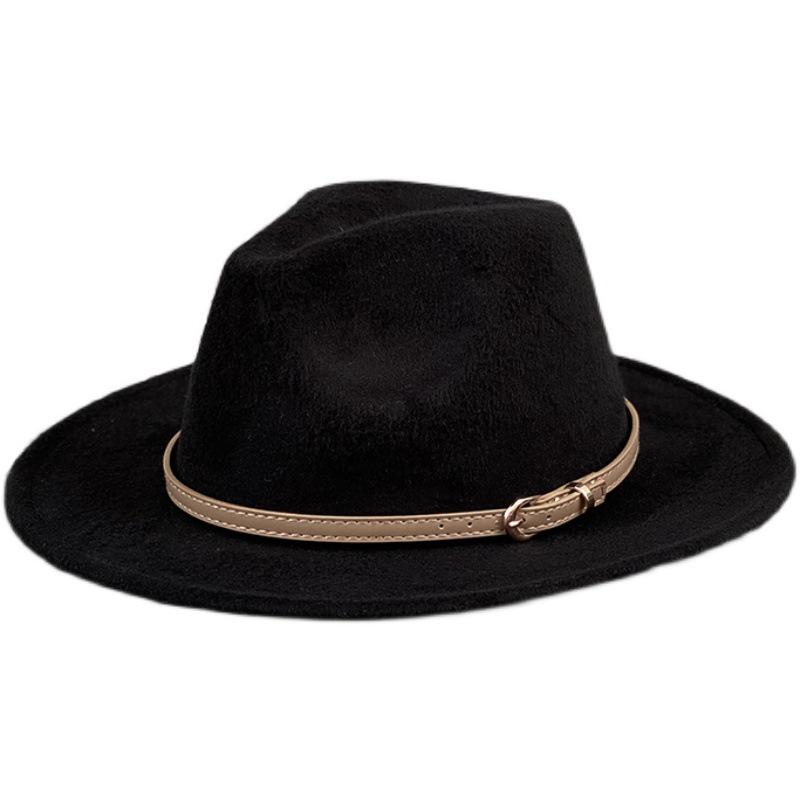 Large British Style Men'S And Women'S Retro Jazz Woolen Hat Wide-Brimmed Hat Big Head Circumference Top Hat Woolen Hat Felt