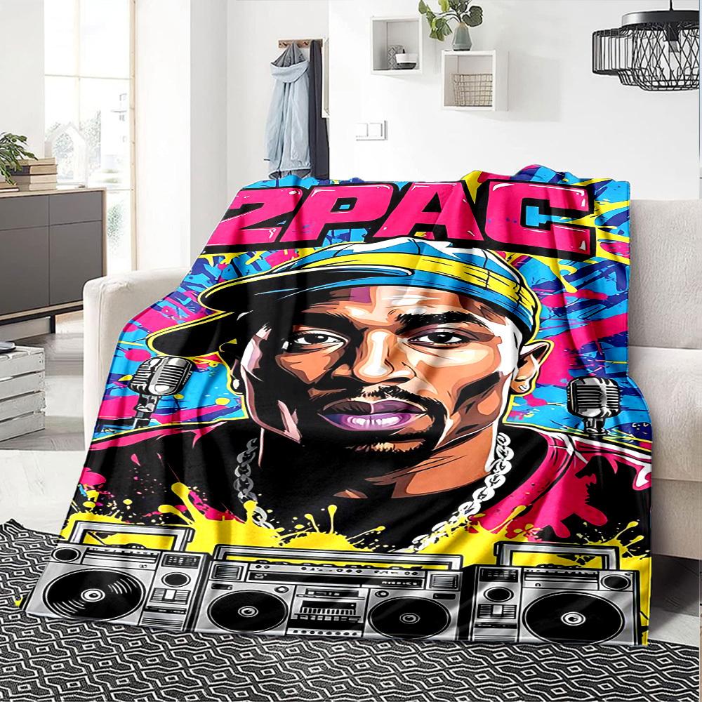 1pc 2PAC Boombox Themed Printed Soft and Comfortable Home Blanket, Small Throw Blanket, Nap Blanket, Suitable as a Gift l043