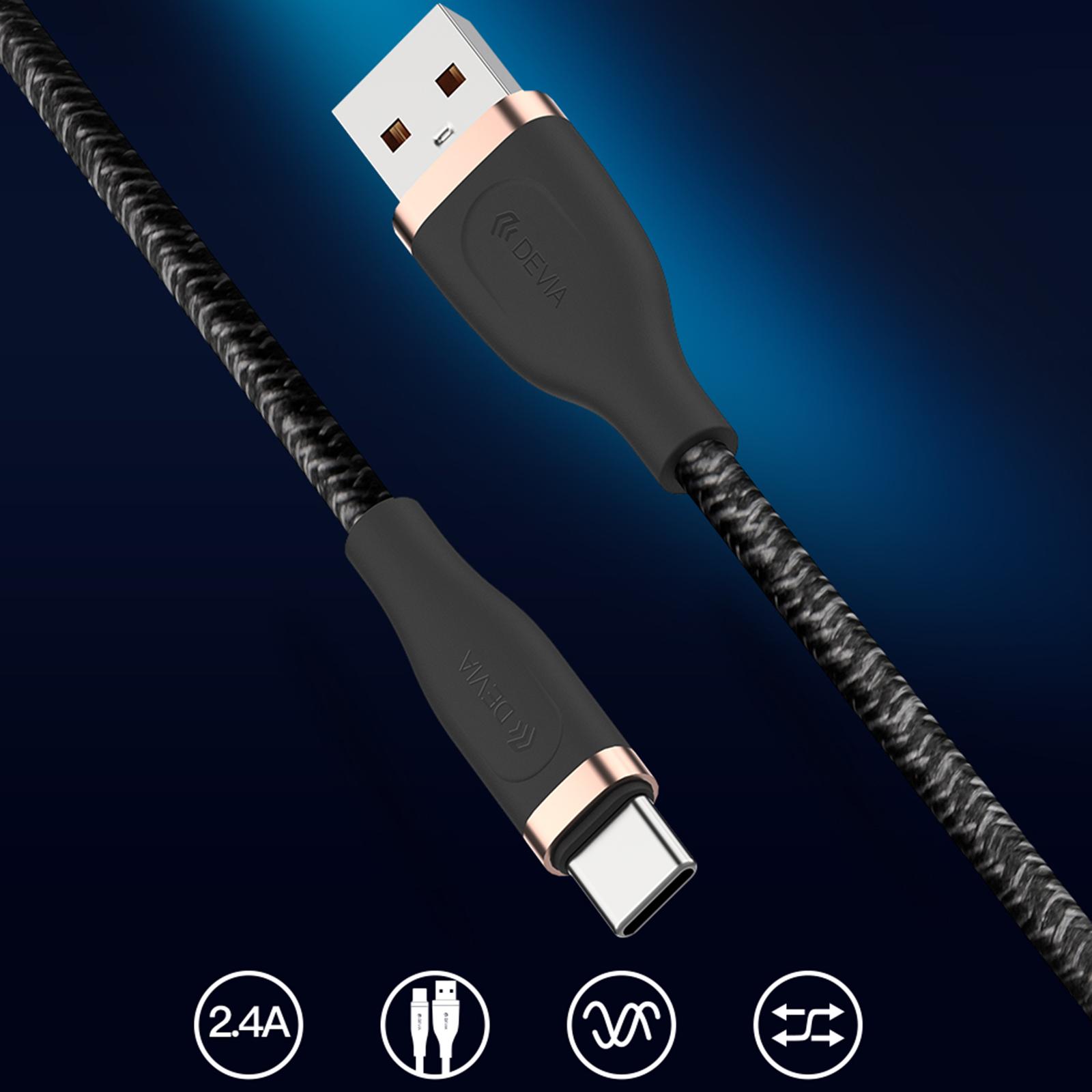 

DEVIA Star Series EC311 1.5m USB-A to Type-C Data Cable 2.4A Fast Charging Cord Black