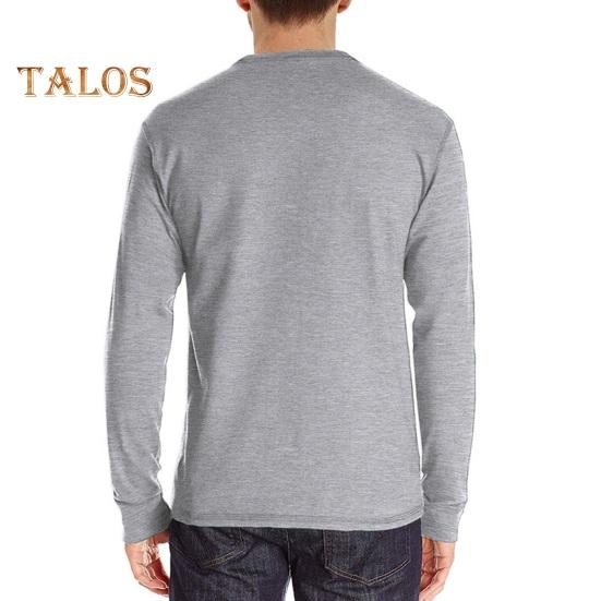 Men Spring Top with Chest Pocket Buttoned O Neck Slim Fit Long Sleeve Bottoming Clothes Solid Color Stretchy Pullover T-shirt