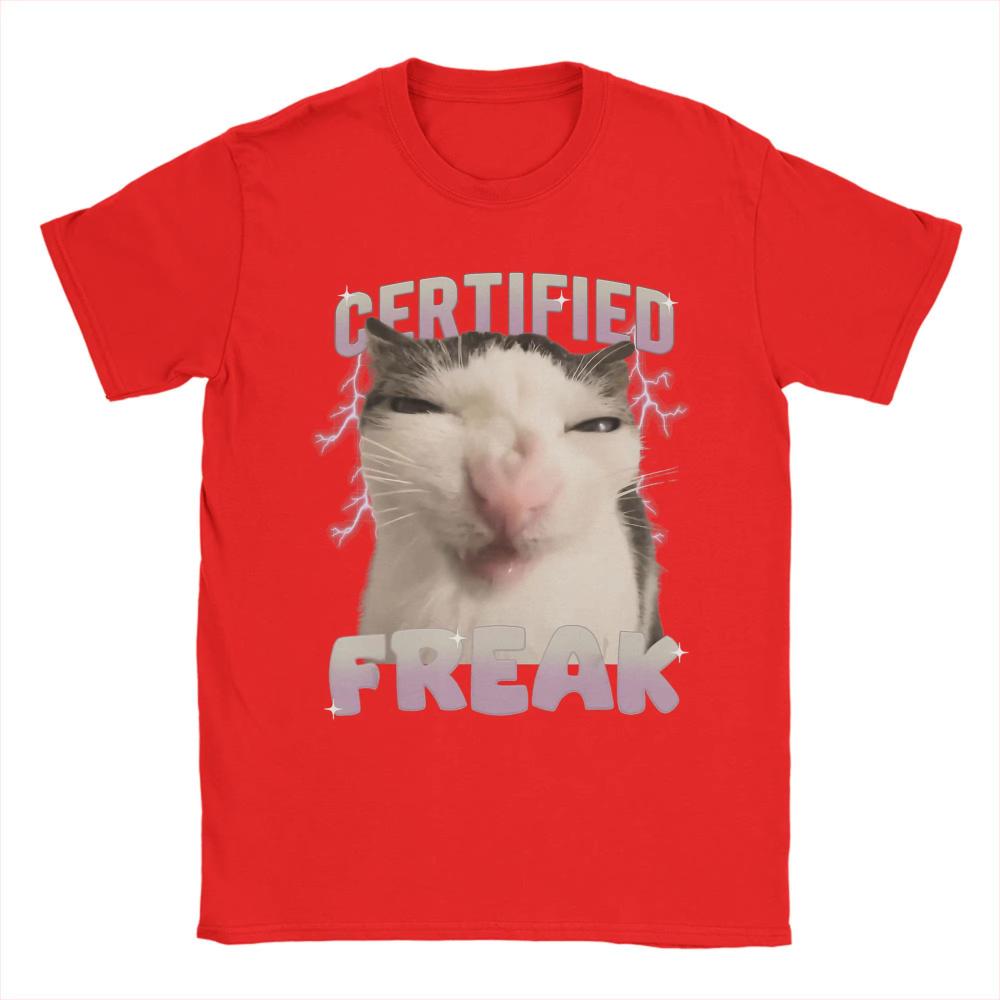 Zertifizierter Freak Lustige Katze Meme Herren- und Damen-Print T-Shirts Verrücktes T-Shirt Kurzarm O-Ausschnitt T-Shirts Baumwolle 3XL Kleidung