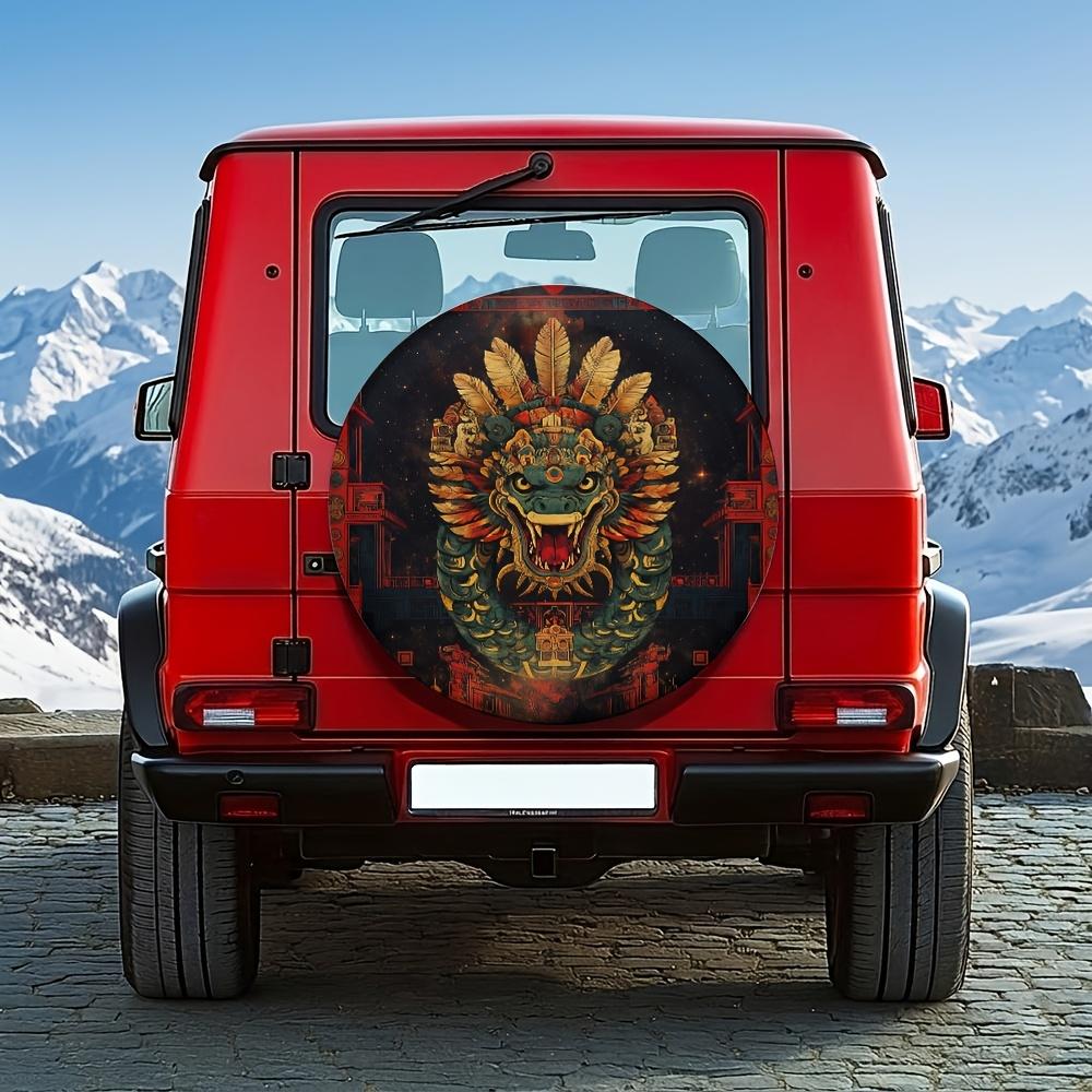 1pc, Super Cool Mayan Feathered Serpent Dragon Spare Tire Cover, Universal Fit For 14-17 Inch Tires, Vintage Tribal Style Design