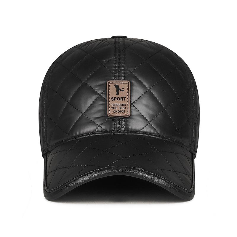 Winter Windproof PU Earmuff Hat: Warm Quilted Leather-Style Baseball Cap for Middle-Aged & Elderly