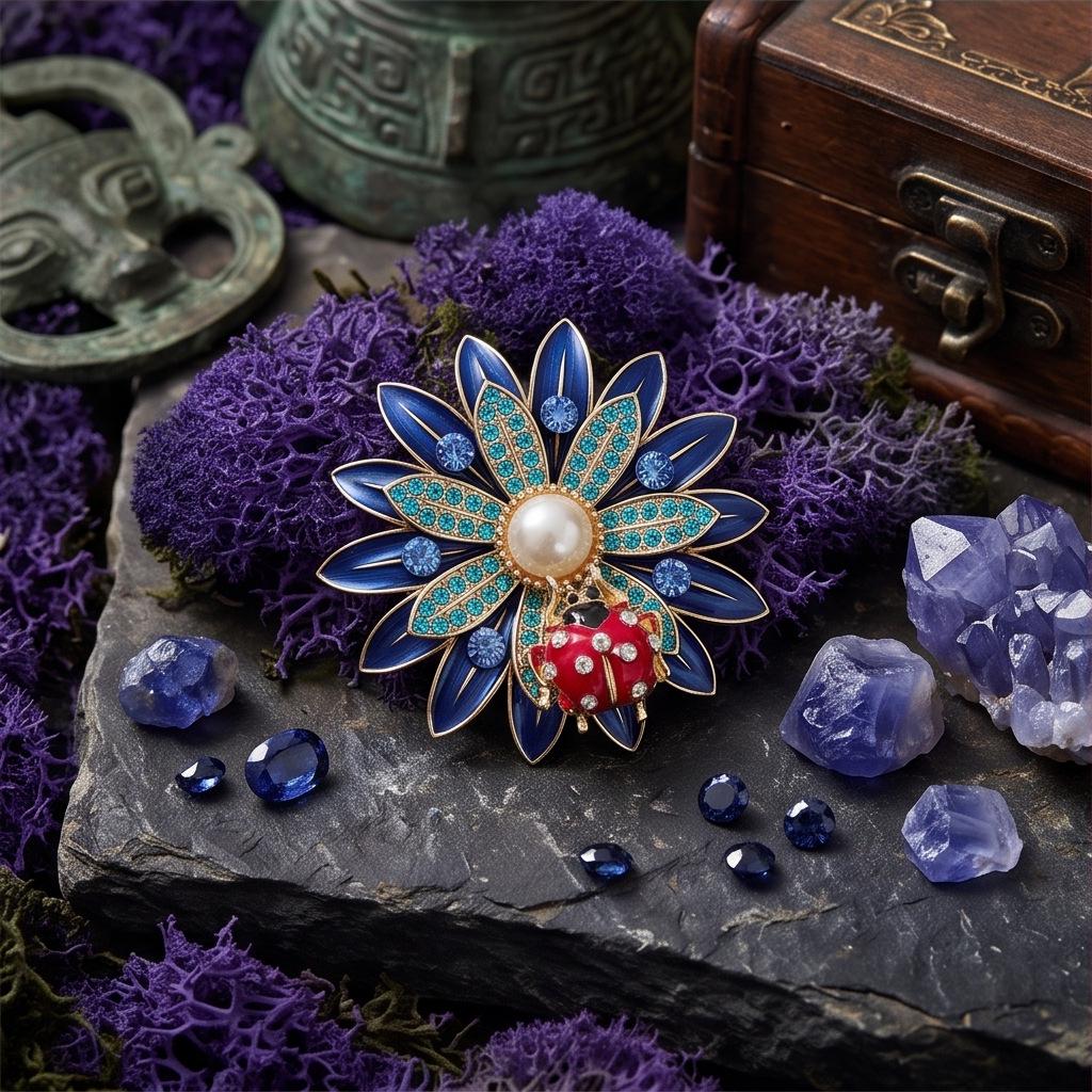 Luxury Retro Flower Brooch with Pearl and Rhinestone Inlay - Elegant Women's Corsage Pin.