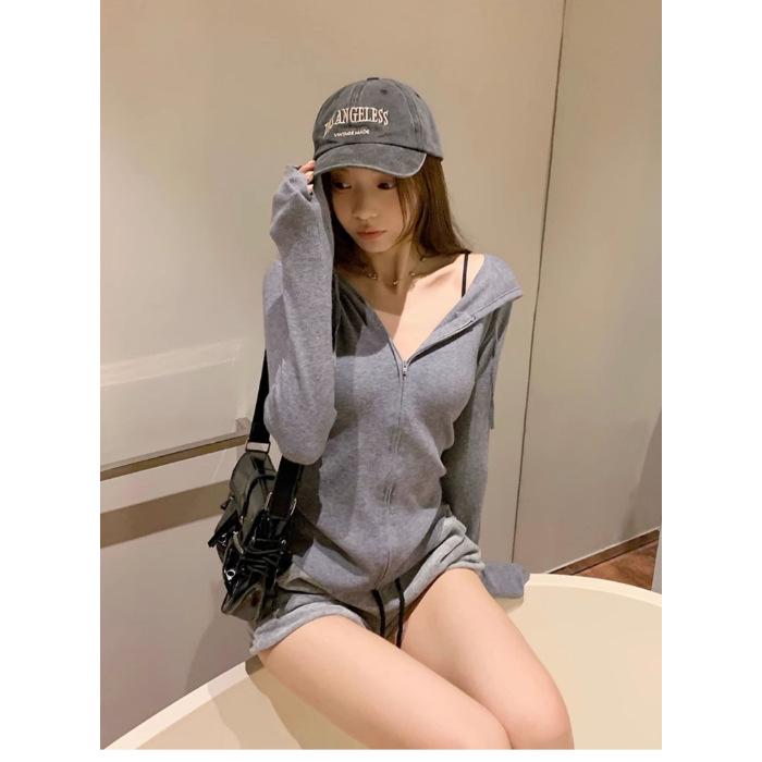 Korean Women s Casual Hooded Zip-Up Long Sleeve Cardigan - 2025 Autumn Slimming Fashion XL серый