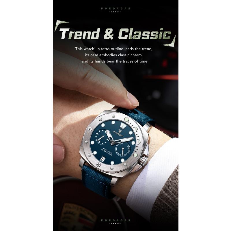 POEDAGAR High Quality Watches for Man Waterproof Luminous Date Exquisite Men Clock Nylon Leather Quartz Fashion Wristwatch