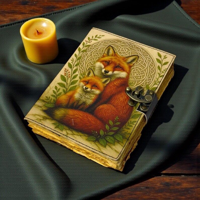 Fox Leather Journal: Large 200 Page Grimoire, Blank Book of Shadows
