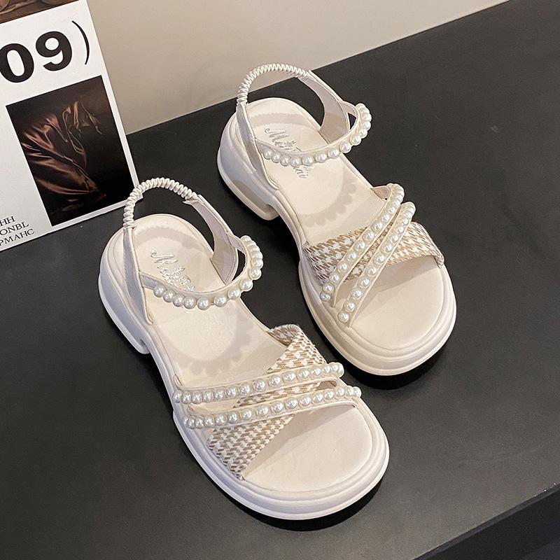 

Pearl sandals women s summer new niche dissolving thick-soled wide fat feet sports beach shoes 40 бежевый