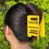 Strong Grip Overstimulated Hair Claw Clip Vibrant Yellow Warning Ponytail Holder  Mental Health