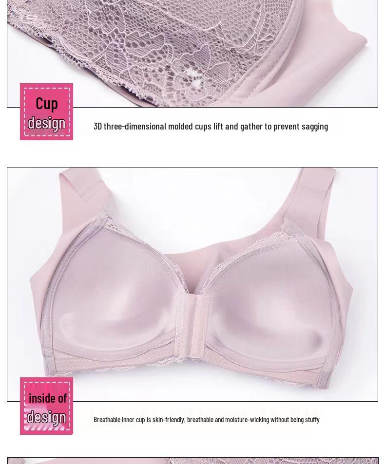 European & American Stylish Lace Front Buckle Wirefree Bra - Minimizes and Enhances with Beautiful Back