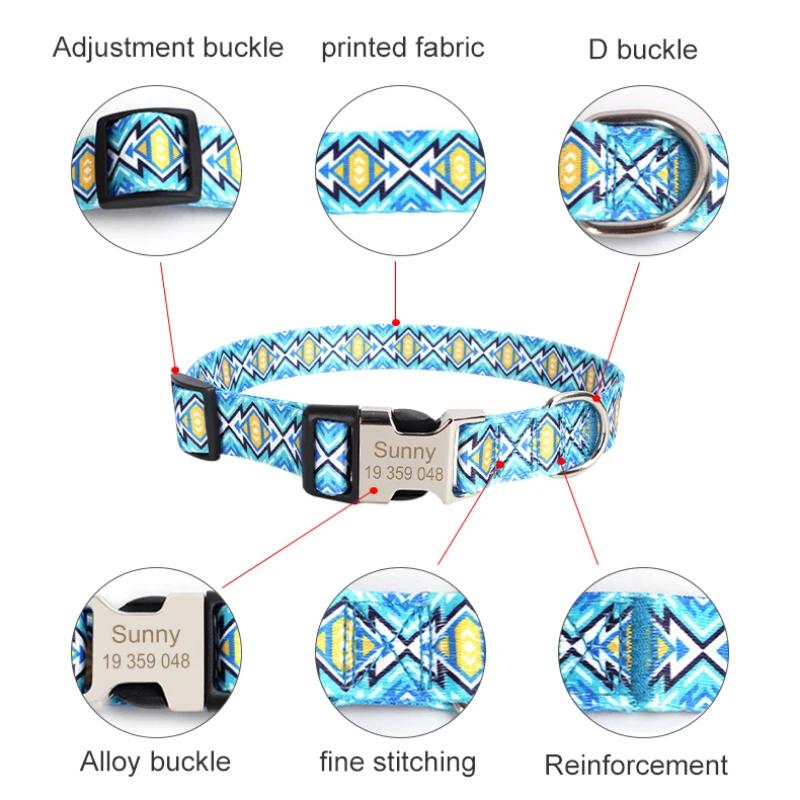 Classic Custom Dog Collar Metal Buckle Dogs Nameplate Collar Free Engrave Personalized Pet Collars Adjustable for Small Medium Large Dog