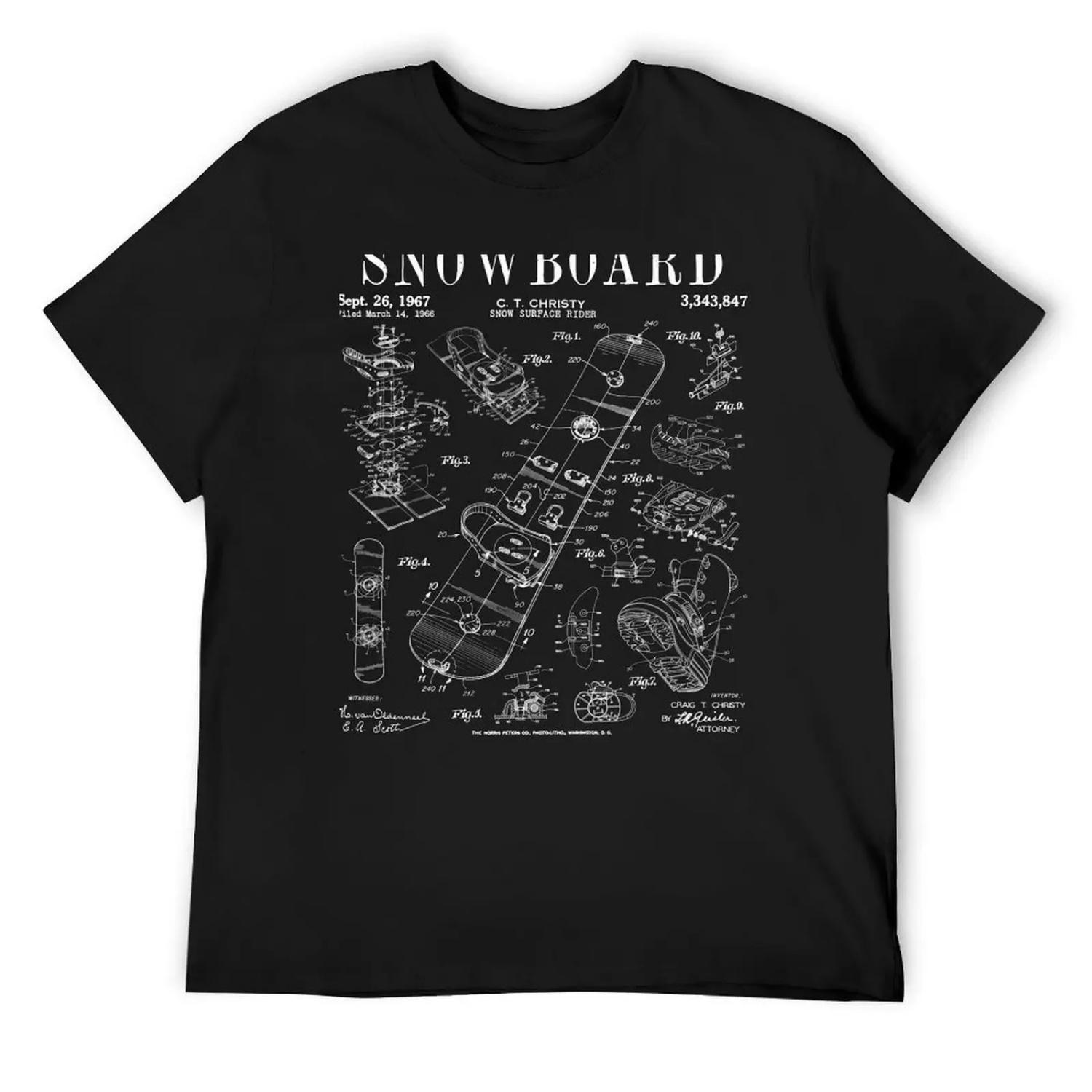 

Snowboard Winter Snowboarding Vintage Patent Drawing Print White T-Shirt Personalized t-shirt oversized clothing for men XXXXXL чорний