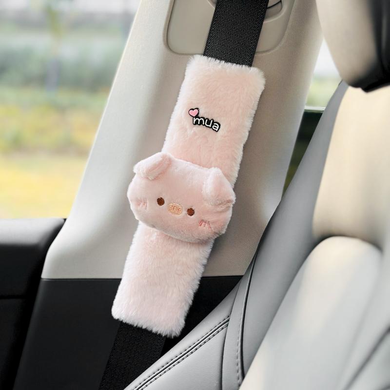 1pc Cute Cartoon Bow Bear Car Seat Belt Cover Imitation Rabbit Fur Auto Seatbelt Safety Shoulder Pad Soft Plush Protector
