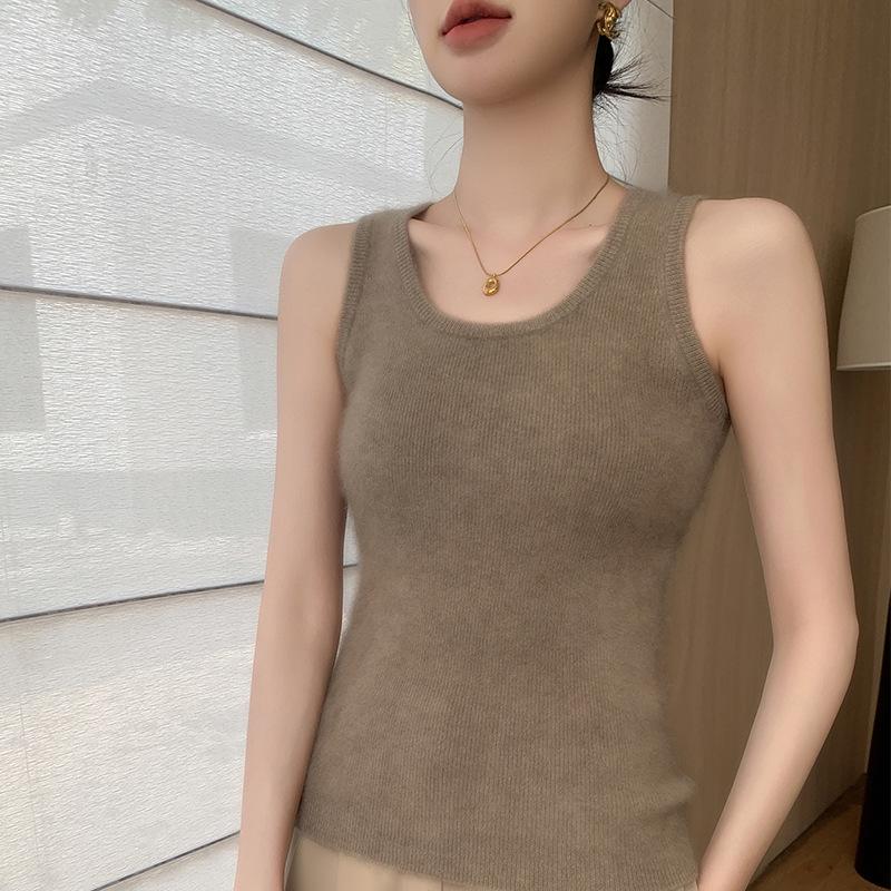 Women's Cashmere Sleeveless U-Neck Sweater Vest - Versatile Solid Color Camisole for Autumn/Winter