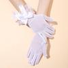 Bridal Wedding Dress Gloves - Women's Short Black Mesh with Lace Trim and Bow