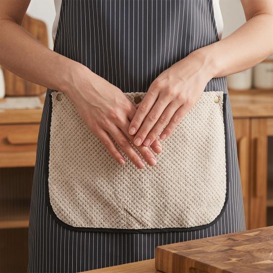 Detachable Towel Apron Waterproof Oil-Proof Fabric Thickened Kitchen Apron with Cross-Back Straps Breathable Adjustable