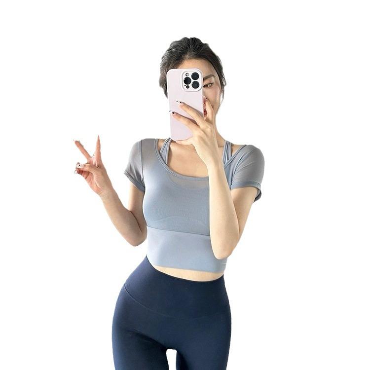 Lulu Women's Two-Piece Yoga Top with Chest Pads - High-End Pilates Fitness Wear for Summer