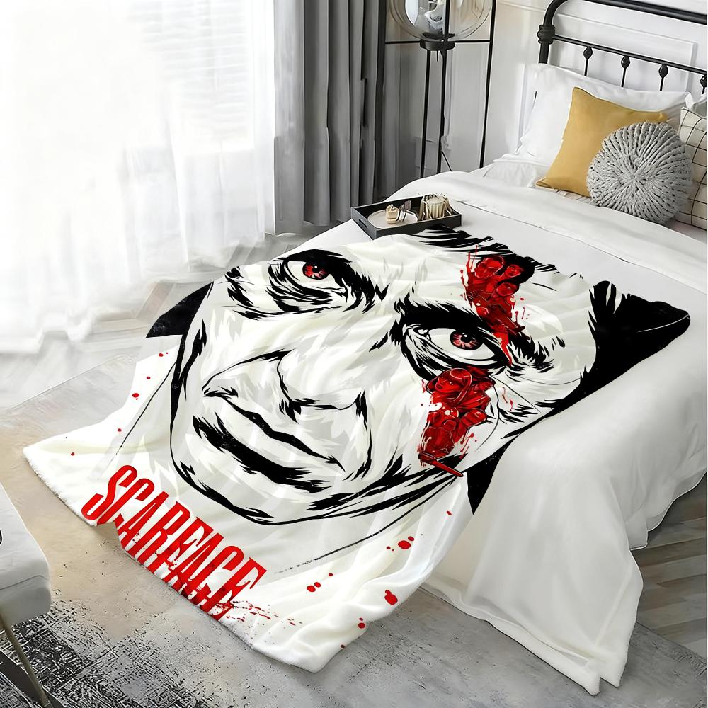 Movie S-Scarface Throw Lightweight 240g Flannel Blanket Soft Skin-friendly for Summer Cooling