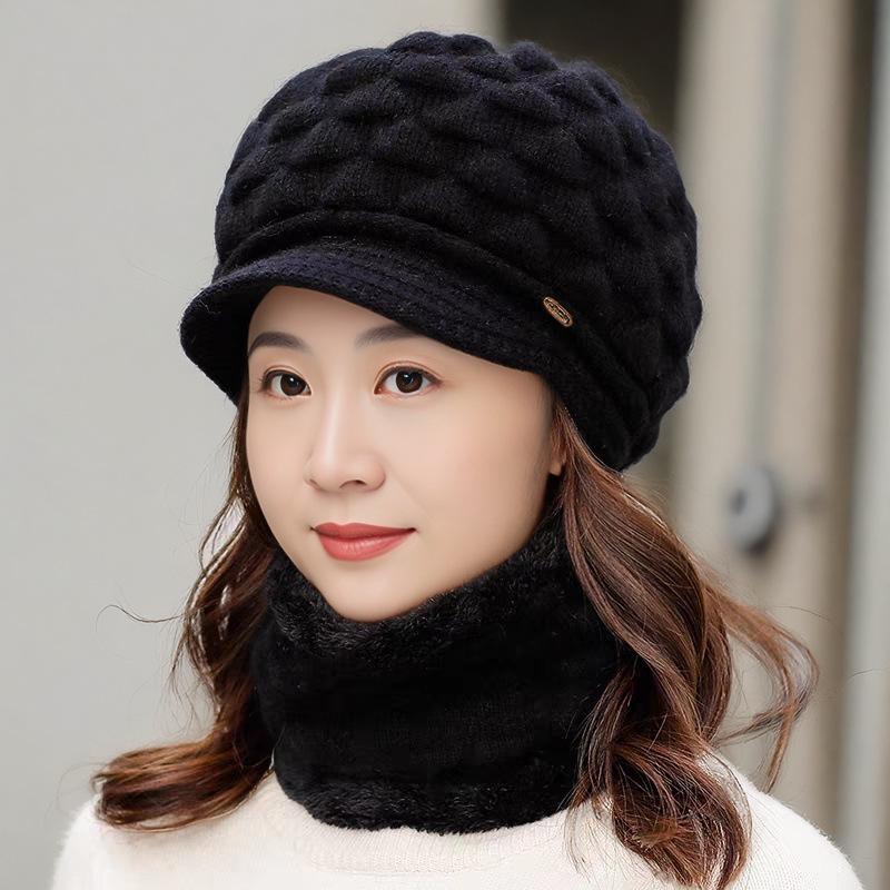 Grenzüberschreitende Entenschnabel-Baskenmütze: Herbst/Winter Dicke Warme Strickmütze mit Ohrenschutz für Mittelalte & Ältere