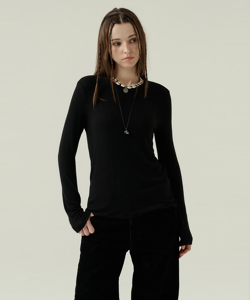 VOYONN Round Neck Woolrayon T-Shirt Black 914