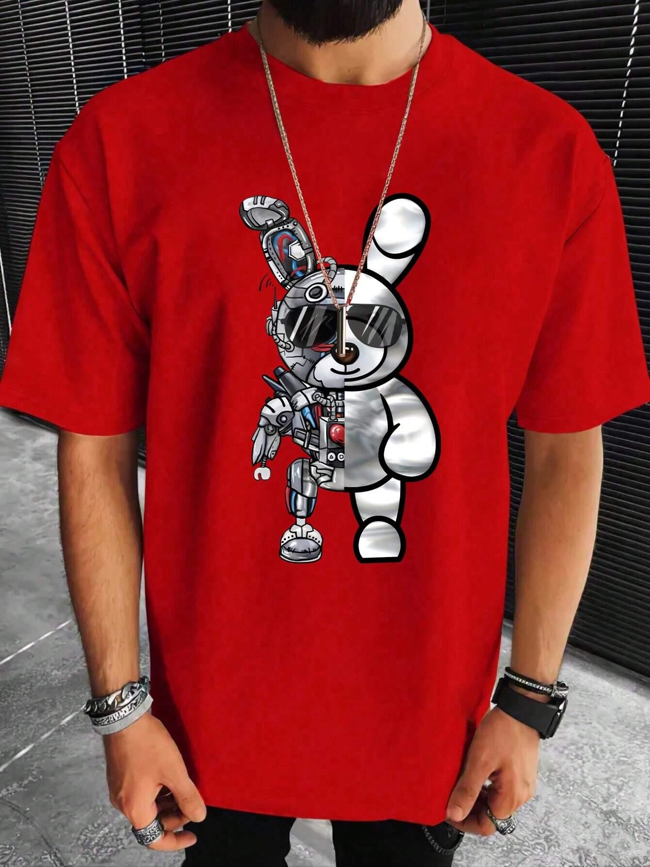 

Bunny Men Cotton T-shirt Luxury Brand Fashion Big Size Top Casual Short Sleeve Streetwear Classic Print New Arrival Tee S-4XL 3XL