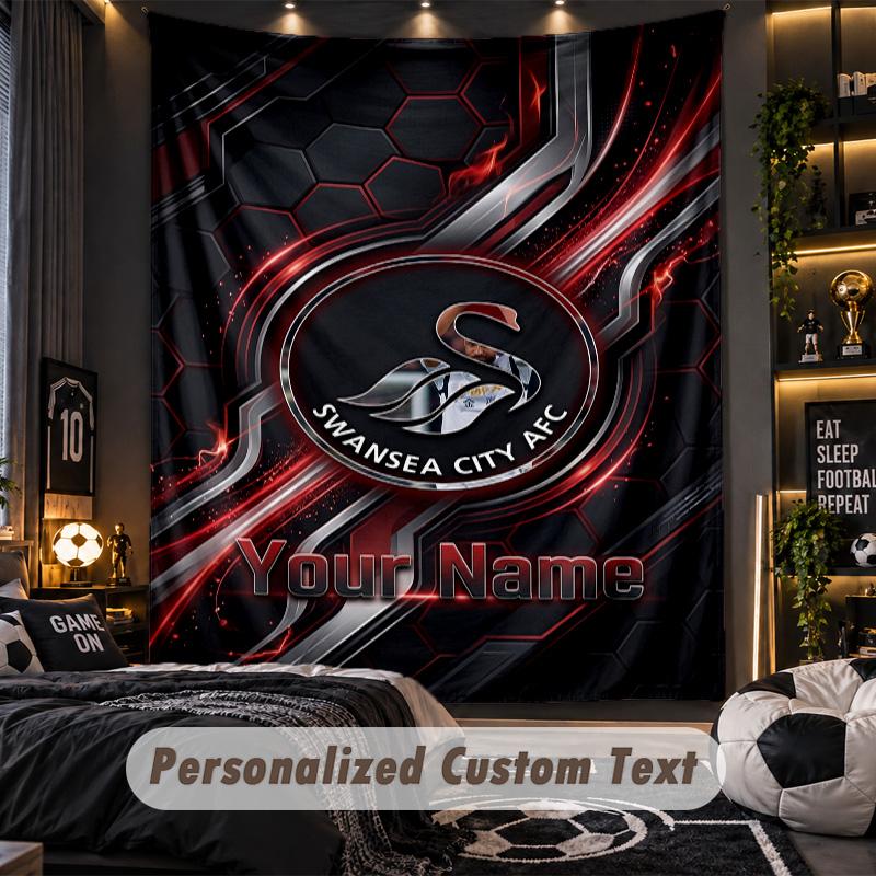 TapestrySwansea City FC Custom Name Text Personalized Wall Hanging Tapestry Home Wall Decor